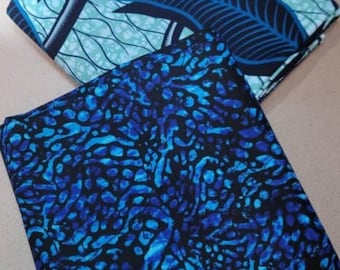 Blue Floral African Wax Print Cotton Fabric: Ankara Dressmaking by Yard