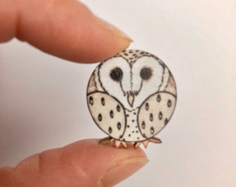 wooden pin badge - CIRCOWLS- Charity wooden badge / owl badge / brooch / pocket hug- BARNEY