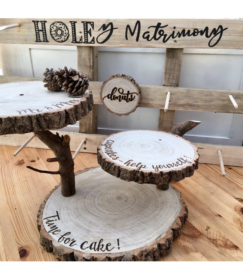Three Tiered Personalised Rustic Wood Slice Cupcake Board Etsy