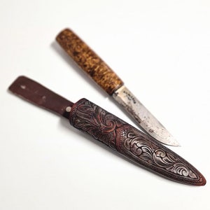 Rare Museum Quality Norwegian Signed Hand Forged Knife Hand Carved Sheath Collectible Scandinavian Folk Art