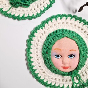 Norwegian Vintage Hand Crochet Moulded Doll Face Potholders