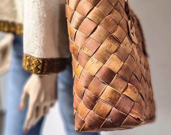 Scandinavian Folk Art Organic Birch Bark Handbag Arctic Folk Outfits Handmade Bag