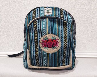 Limited Edition Red Happy Sun Easy Carry Hemp Hippy Boho Vegan Multicolor Hand Embroidery Stylish Unique Practical Backpack Rucksack Bag