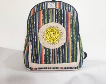 Limited Edition Red Happy Sun Easy Carry Hemp Hippy Boho Vegan Multicolor Hand Embroidery Stylish Unique Practical Backpack Rucksack Bag