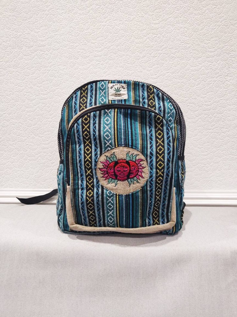 Limited Edition Red Happy Sun Easy Carry Hemp Hippy Boho Vegan Multicolor Hand Embroidery Stylish Unique Practical Backpack Rucksack Bag