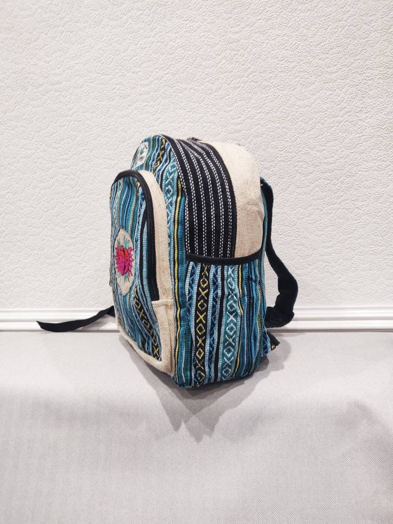 Limited Edition Red Happy Sun Easy Carry Hemp Hippy Boho Vegan Multicolor Hand Embroidery Stylish Unique Practical Backpack Rucksack Bag