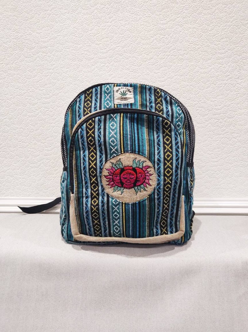 Limited Edition Red Happy Sun Easy Carry Hemp Hippy Boho Vegan Multicolor Hand Embroidery Stylish Unique Practical Backpack Rucksack Bag