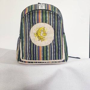 Limited Edition Red Happy Sun Easy Carry Hemp Hippy Boho Vegan Multicolor Hand Embroidery Stylish Unique Practical Backpack Rucksack Bag