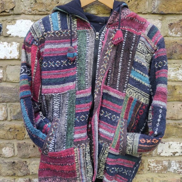 New Unisex Hippie Boho Bohemian Retro funky Multi Color Festival Autumn & Winter Cotton Nepalese FleeceLined Jacket Hoodie Jumpers Pullover