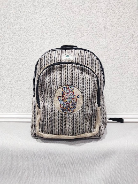 Limited Edition Red Happy Sun Easy Carry Hemp Hippy Boho Vegan Multicolor Hand Embroidery Stylish Unique Practical Backpack Rucksack Bag