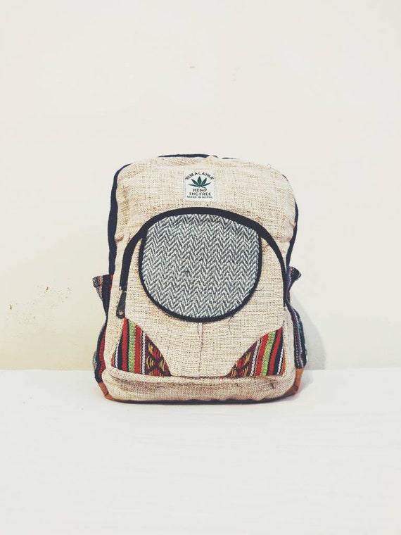 Limited Edition Red Happy Sun Easy Carry Hemp Hippy Boho Vegan Multicolor Hand Embroidery Stylish Unique Practical Backpack Rucksack Bag
