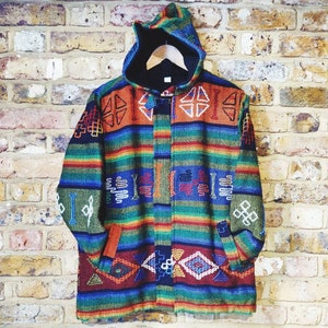 New Unisex Hippie Boho Bohemian Retro funky Multi Color Festival Autumn & Winter Cotton Nepalese FleeceLined Jacket Hoodie Jumpers