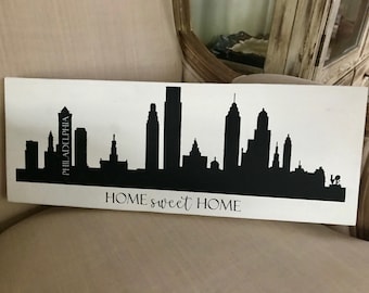 Philadelphia Skyline Sign / Home Sweet Home Sign / City Skyline Sign / Skyline Silhouette / Skyline Outline / City Sign / Philly Sign