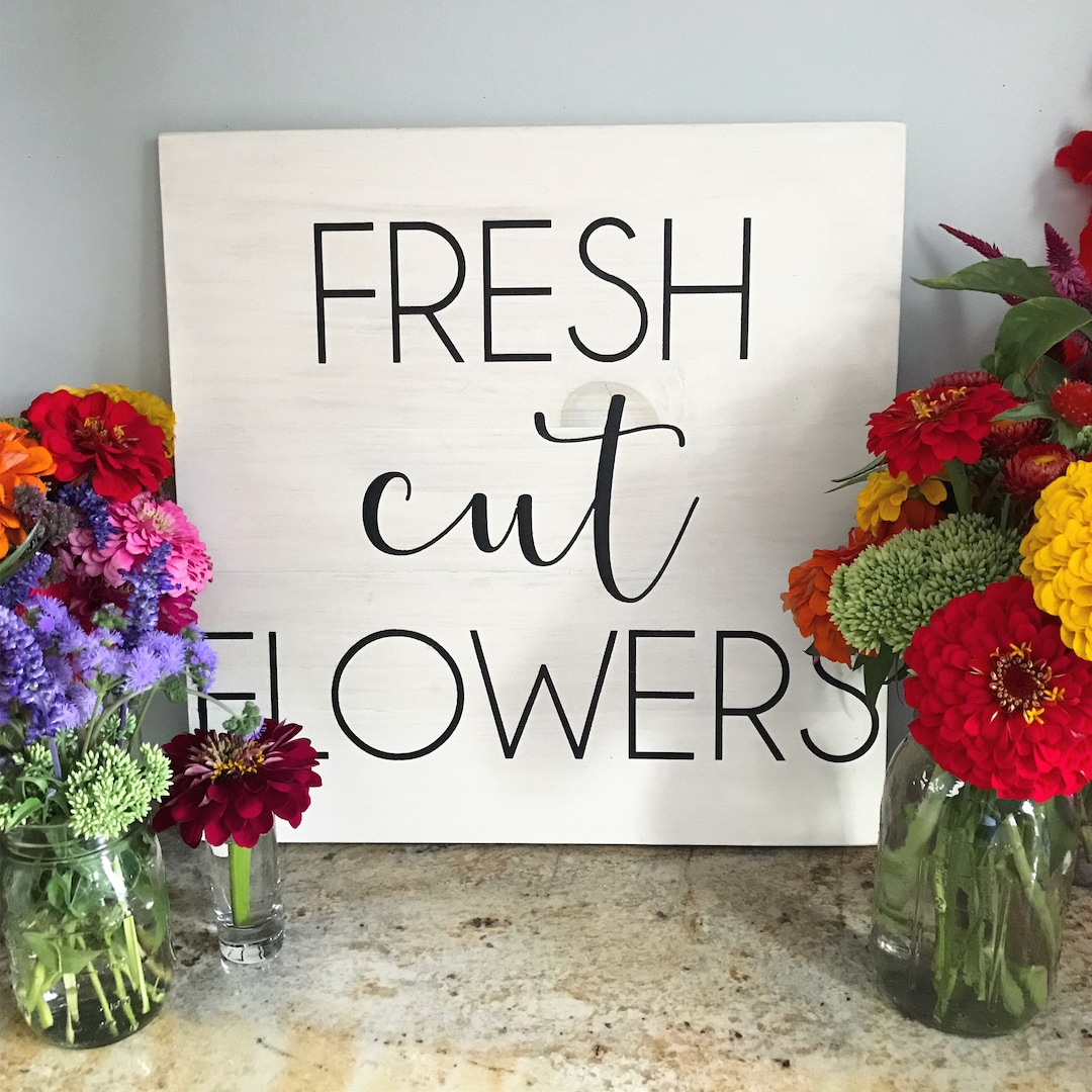 Fresh Cut Flowers Sign Wooden Sign Garden Sign Flower Market Sign