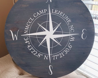 Personalized Coordinate Compass Sign | Nautical Compass Sign | Personalized Town Sign |Coordinate Sign | Coastal Decor | Beach House Sign