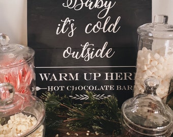 Bebé su frío signo exterior / signo de barra de chocolate caliente / signo de cacao caliente / decoración de invierno / decoración de Navidad de la granja / decoración de la granja moderna /