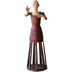 Santos Cage Doll, Portuguese 18th Century, Polychrome Wood Carved, Rare, Virgin, Mannequin, Religious, Baroque, Antique