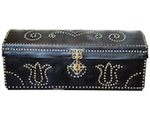 18th 19th Century Portuguese Studded Leather Dome Top Trunk