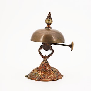 1900s French Brass Hotel Bell Ringer Brass and Porcelain Knob