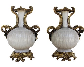 A Antique Pair of Louis XV Gilt Bronze Ormolu Mounted Chinese Celadon Porcelain Vases