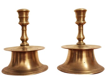 Rare 16th/17th Century Pair of Hispano Flemish Brass "Capstan" Candlesticks / Candleholders, Antique