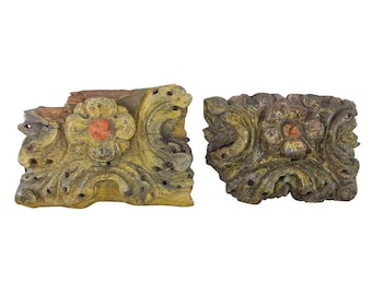 Indo-Portuguese 17th Century Baroque / Pair of Rococo Wood Carved Gilt Altar Ornament, Religious, Antique