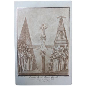 18th Century Etching / Engraving of The Martyrdom of Saint Peter Apostle, Italian, Antique