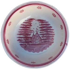 19th Century Portuguese Earthenware Large Fruit Bowl depicting a Farmhouse