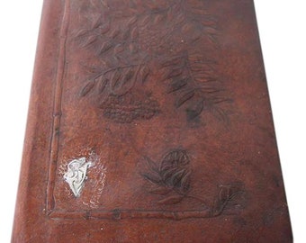 Original Early 20th Century Art Deco Brown Leather And Silver A4 Writing Folder, Antique