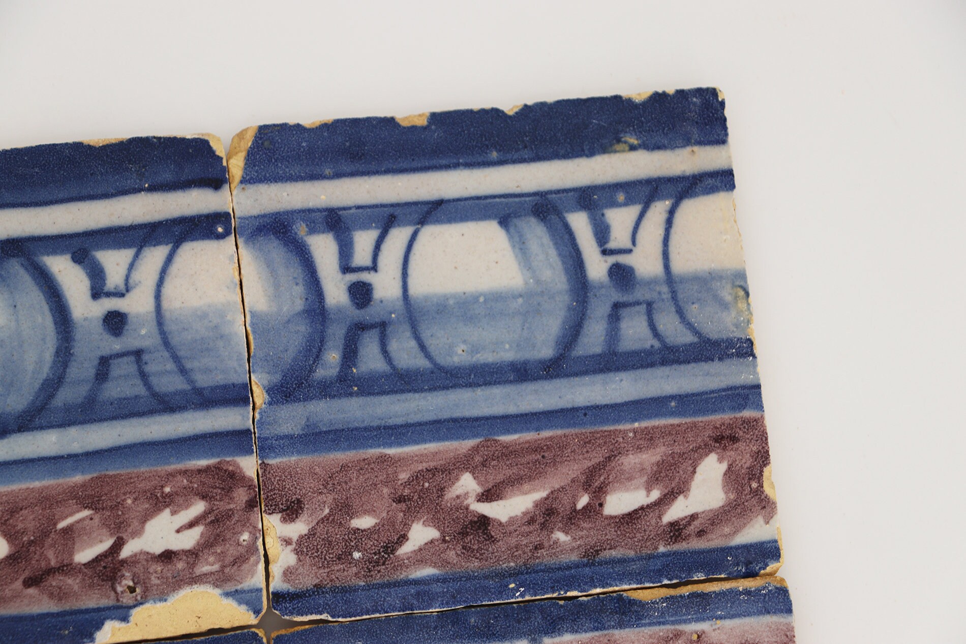 18 世紀アンティーク ポルトガル 青、白、茶色のスポンジウェア