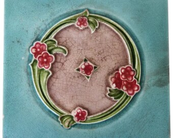 Continental Arte Deco Original Tile, H & R Johnson LTD England, Glazed Ceramic, Antique