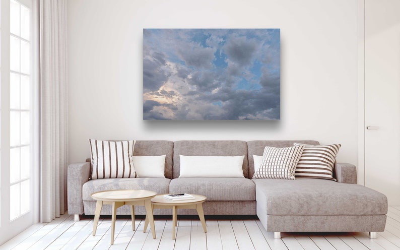 Blue Sky Clouds Canvas, Coastal Photography Print and Large Canvas Wall Art, Jersey Shore, Free Shipping image 2