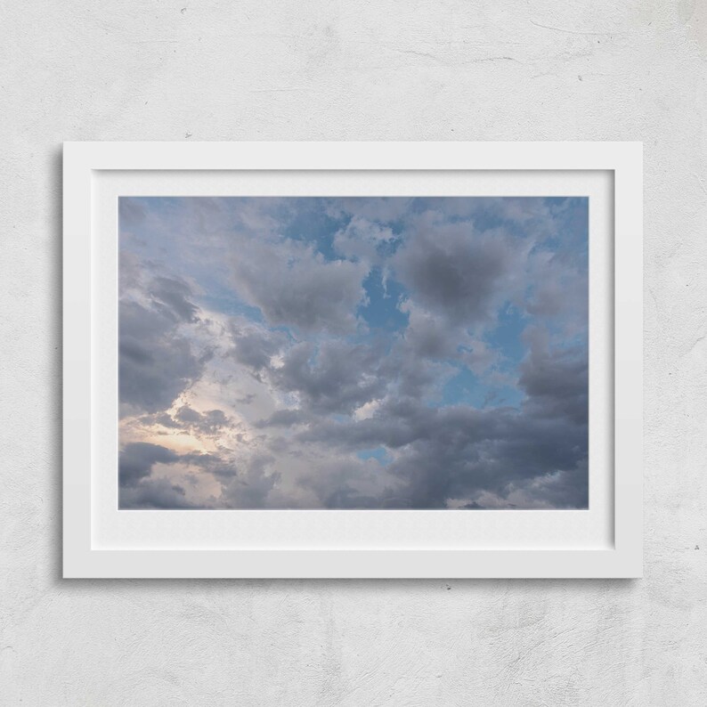 Blue Sky Clouds Canvas, Coastal Photography Print and Large Canvas Wall Art, Jersey Shore, Free Shipping image 3