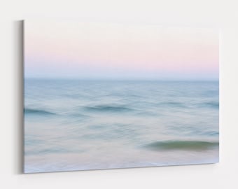Ocean Waves Sunset Print and Canvas, Relaxing Coastal Photography, Large Abstract Beach Wall Art, Free Shipping