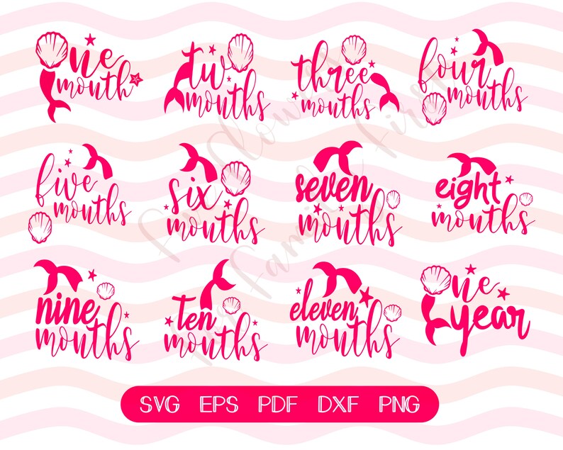 Download First to Twelfth Months Old Infant Baby Mermaid Girl Monthly Milestones SVG Bundle Digital ...