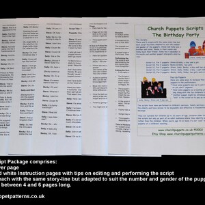 Puede incluir: Un conjunto de cinco guiones de títeres para una fiesta de cumpleaños. Los guiones están impresos en papel blanco e incluyen instrucciones para editar y realizar los guiones. Los guiones están diseñados para usar con títeres y son adecuados para niños de todas las edades.