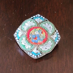 Broche Vintage Italiano Micro Mosaico Floral Hecho en Italia