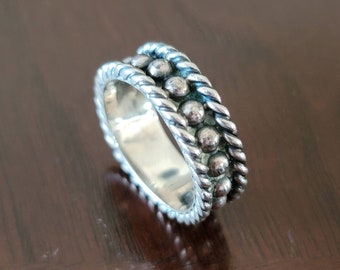 Vintage Sterling Silver Rope Edge Silver Balls Ring Band 925 Size 7