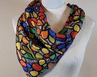 Vintage Multicolor Floral Print Square Scarf 29.5" Red Blue Yellow Green Orange