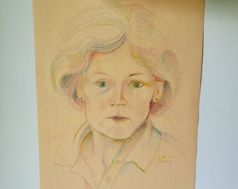 Vintage Color Pencil Drawing "Shirley" Female Portrait 1995 Unframed 12x18 Signed