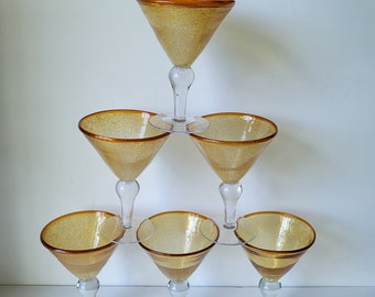 Mundgeblasene bernsteingelbe Martini-Gläser Set mit 6 Trinkgläsern Barware Margarita mundgeblasen