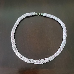 Vintage Pink and White Multi Strand Braided 16&quot; Seed Bead Choker Necklace