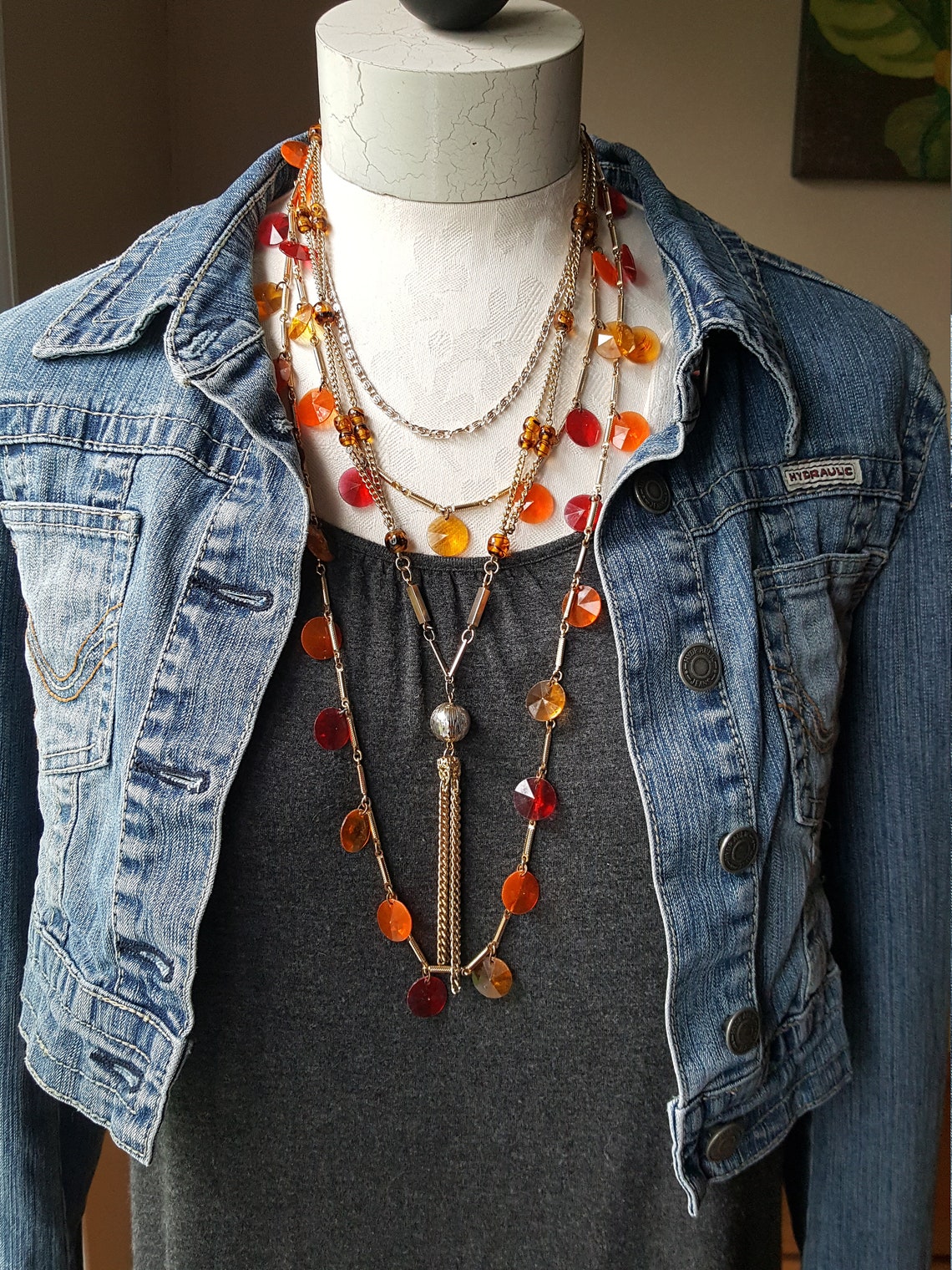 Long Vintage Confetti Chain Necklace fun red yellow orange Etsy