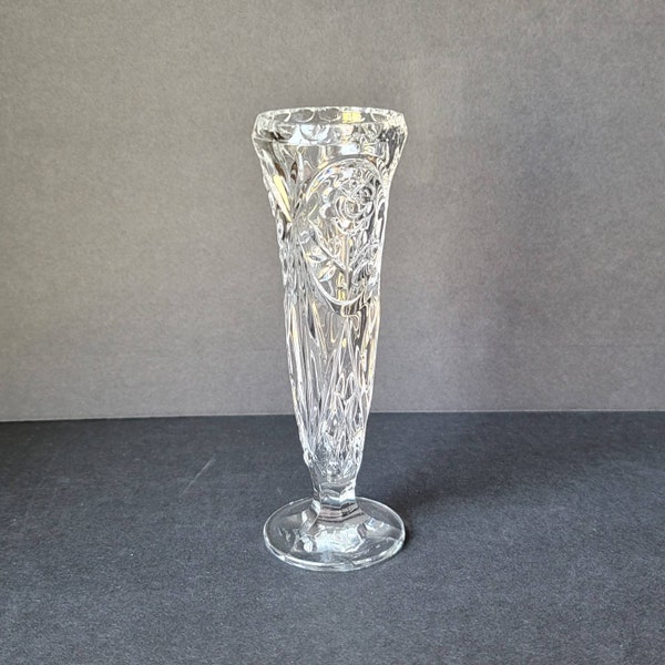 Small Vintage Crystal Bud Vase with Rose Pattern