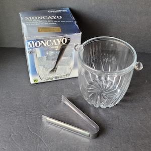 Vintage Coventro Clear Cut Glass Mini Ice Bucket with Metal Tongs Italy barware hollywood regency glam 1999