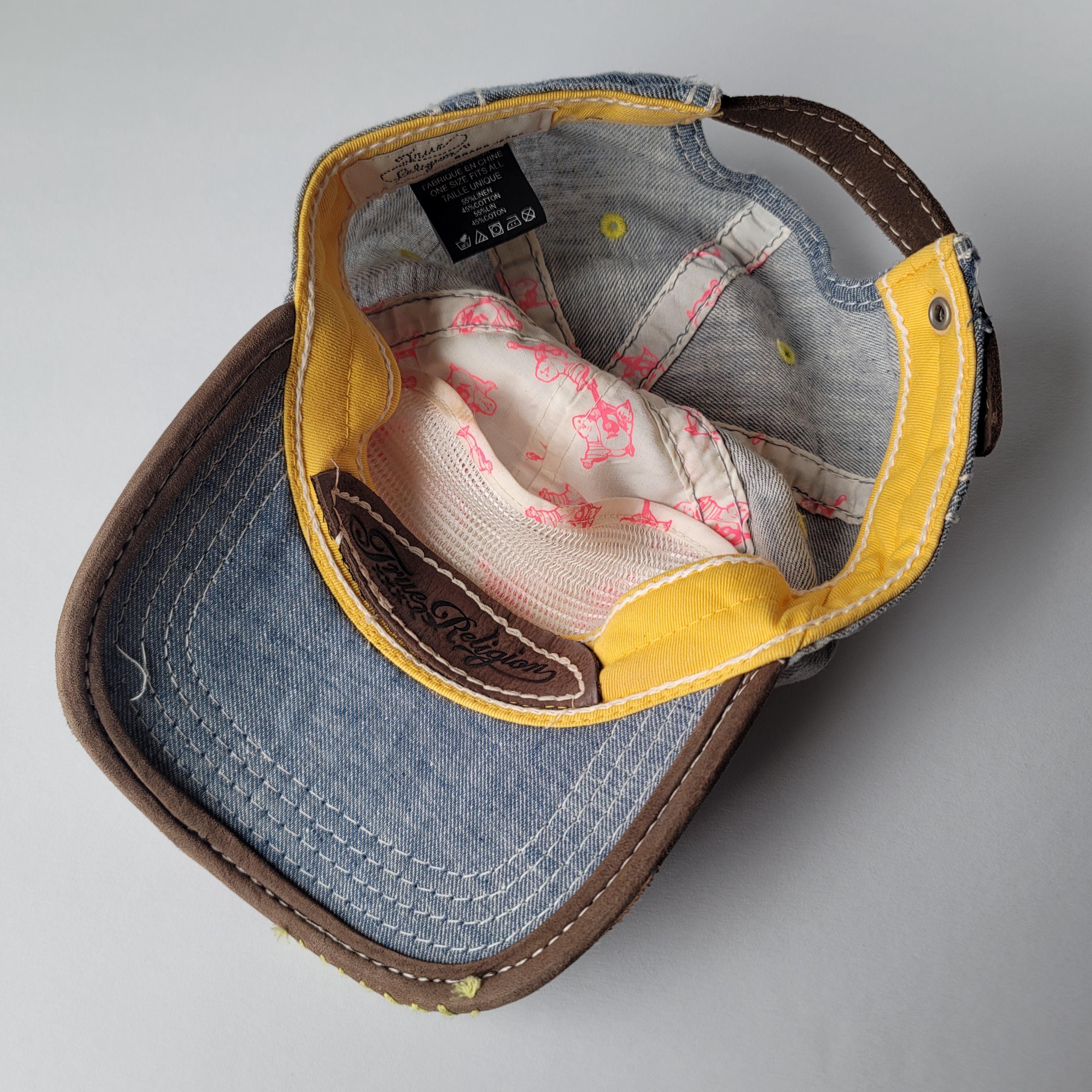 Vintage Y2K True Religion Distressed Blue Denim Baseball Cap Hat