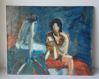 Vintage Figurative Male Nude Oil Painting "Warden" by Rosemary Rabut 16x20 Philly Philadelphia Artist