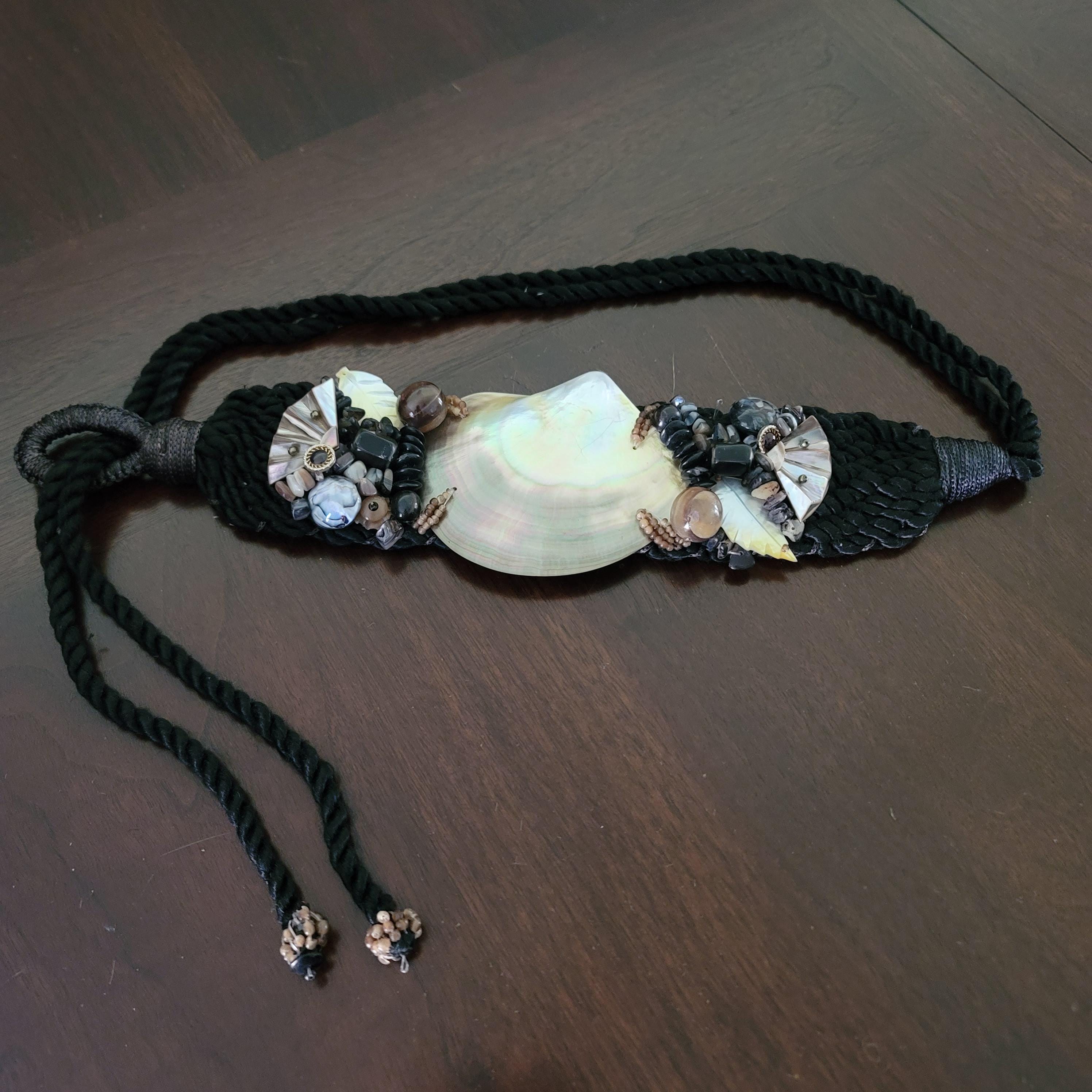 Vintage Shar Mark Shell Belt White Brown Black Rope Beaded  display picture 1