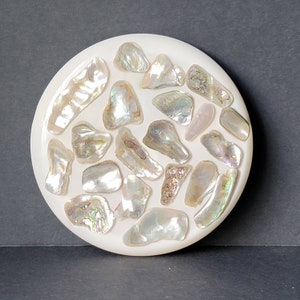 Vintage akrylharts Lucite rund abalone snäckskal grytunderlägg värmeplatta