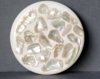 Vintage Acrylic Resin Lucite Round Abalone Shell Trivet Hot Pad Hot Plate